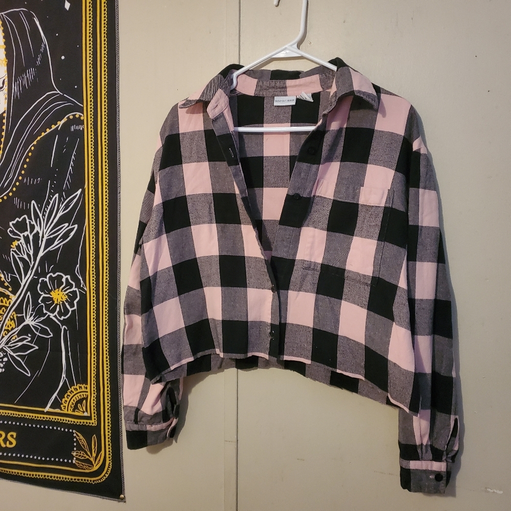 Pink & Black Cropped Flannel